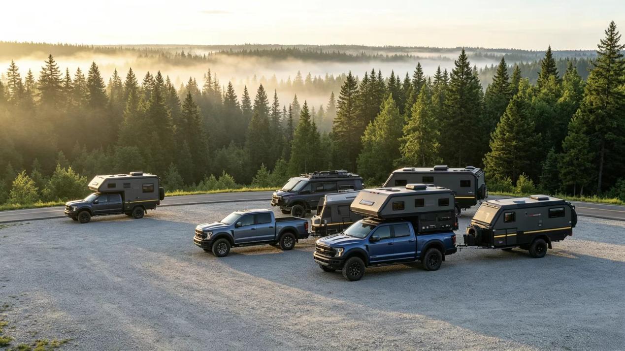 Zortour campers gathered at a forest campsite